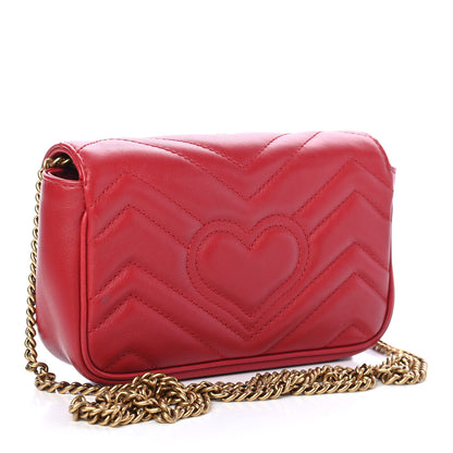 Gucci Calfskin Matelasse Super Mini GG Marmont Shoulder Bag Hibiscus Red 3 of 9