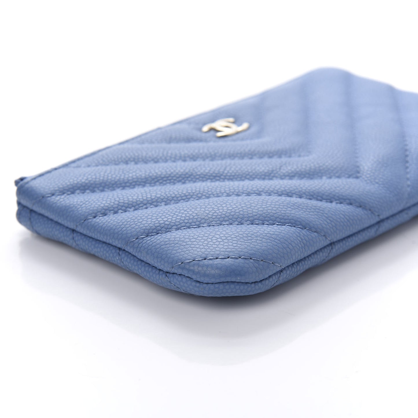 Caviar Flat Chevron Quilted Small Cosmetic Case Blue