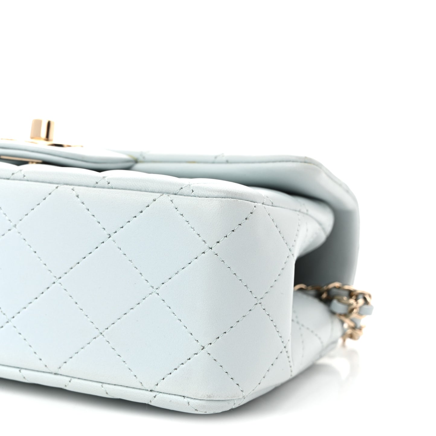 Lambskin Quilted Mini Top Handle Rectangular Flap Light Blue