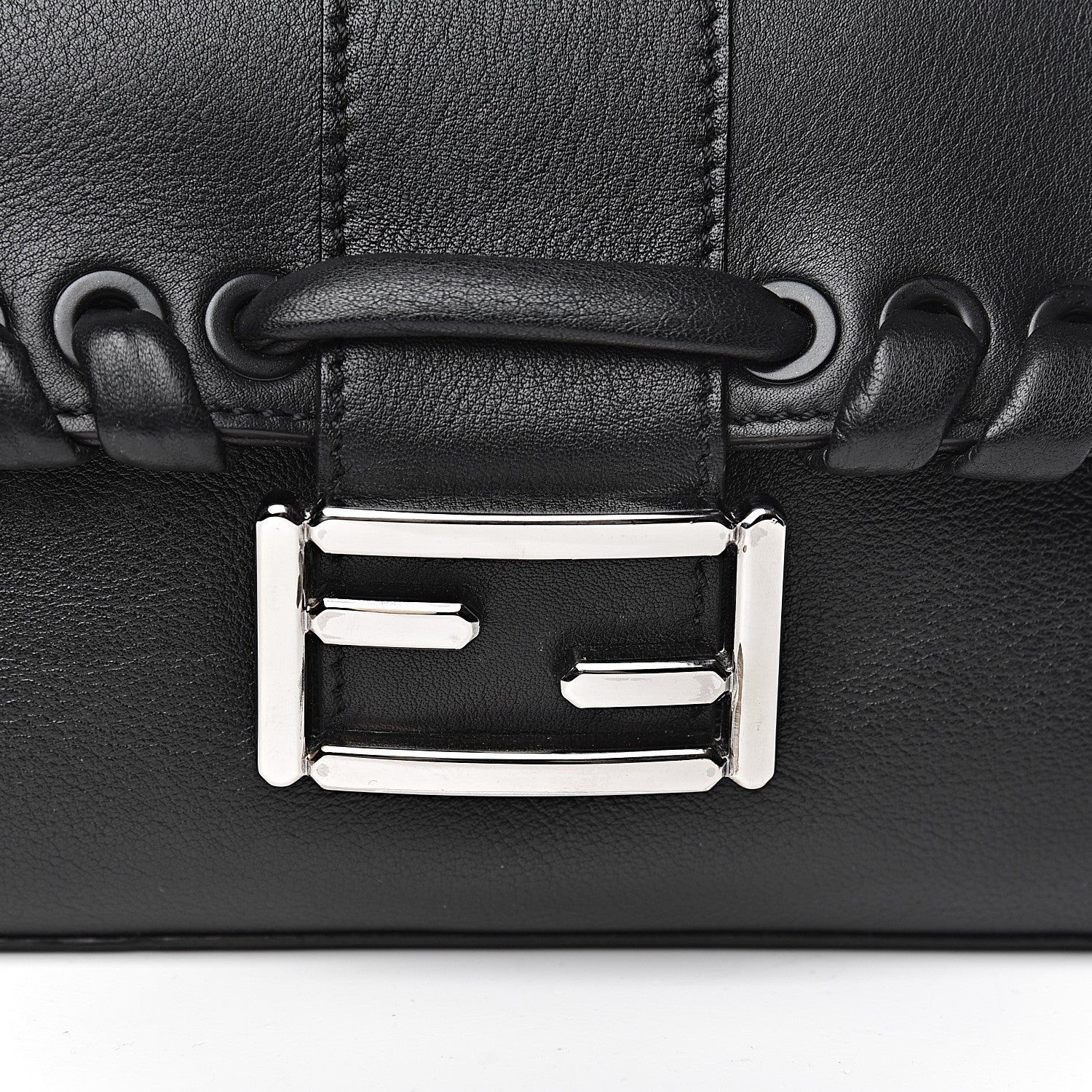 Fendi Vitello Dolce Lace Up Baguette Black 14 of 14