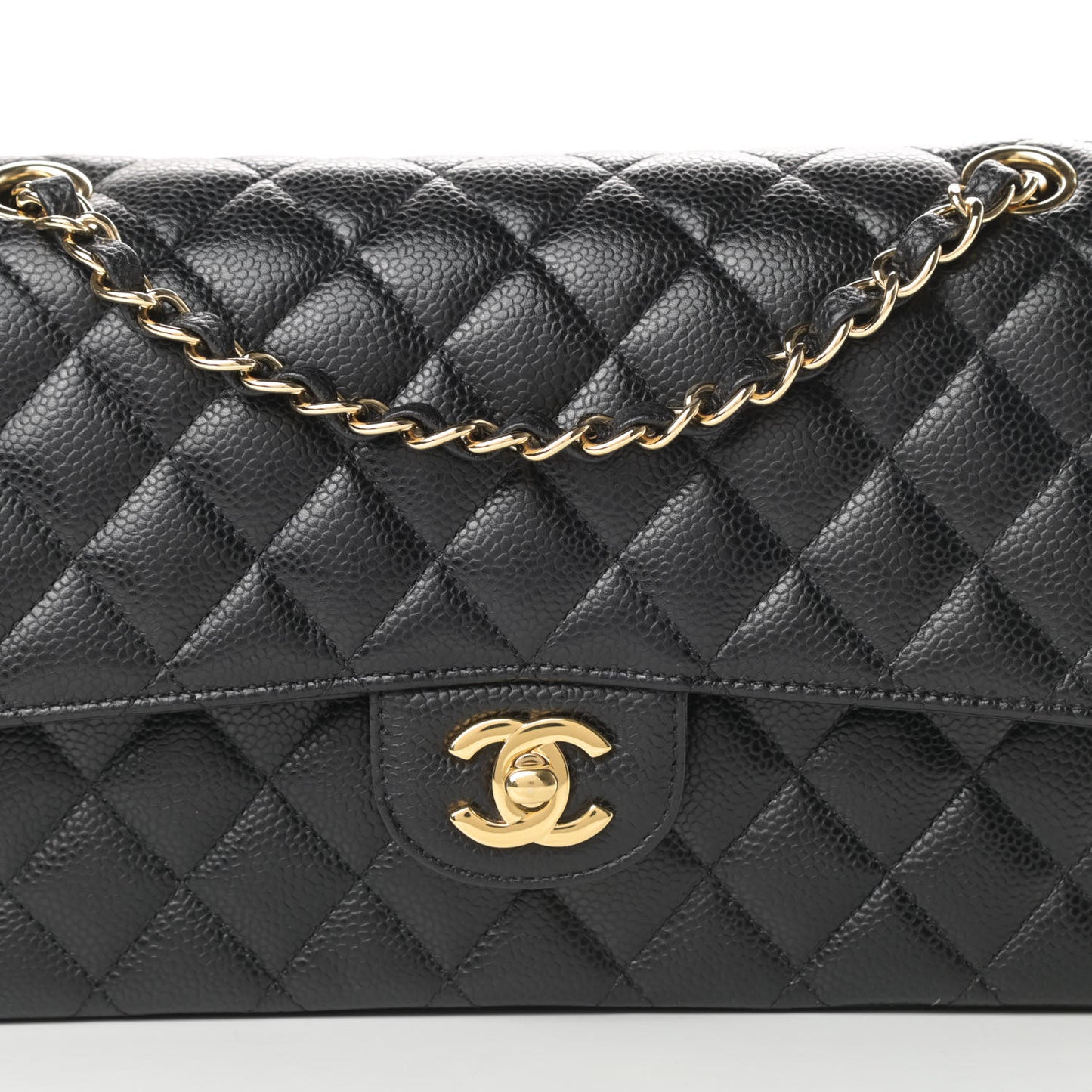 Caviar Quilted Medium Double Flap Black