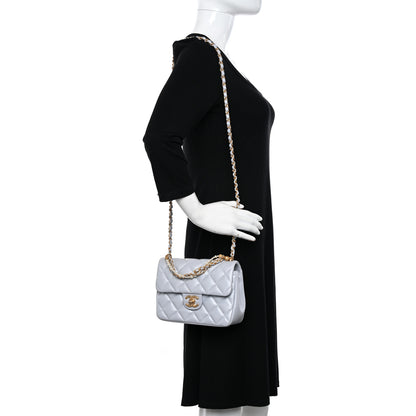 Chanel Shiny Lambskin Quilted Pearl Twist Mini Square Flap Light Grey 2 of 11
