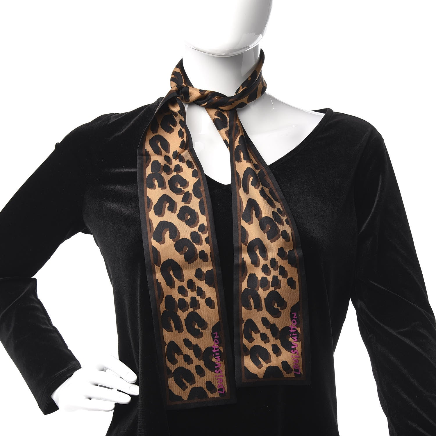 Louis Vuitton Silk Leopard Bandeau Scarf Marron 2 of 3