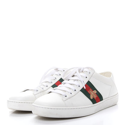 Gucci Calfskin Web Bee Embroidered Womens Ace Sneakers 37 White Green 3 of 11