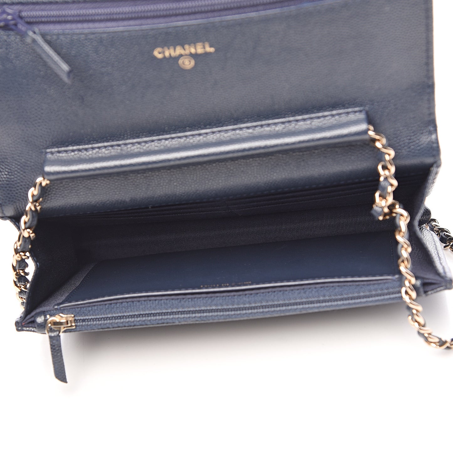 Caviar Quilted Wallet On Chain WOC Navy Blue