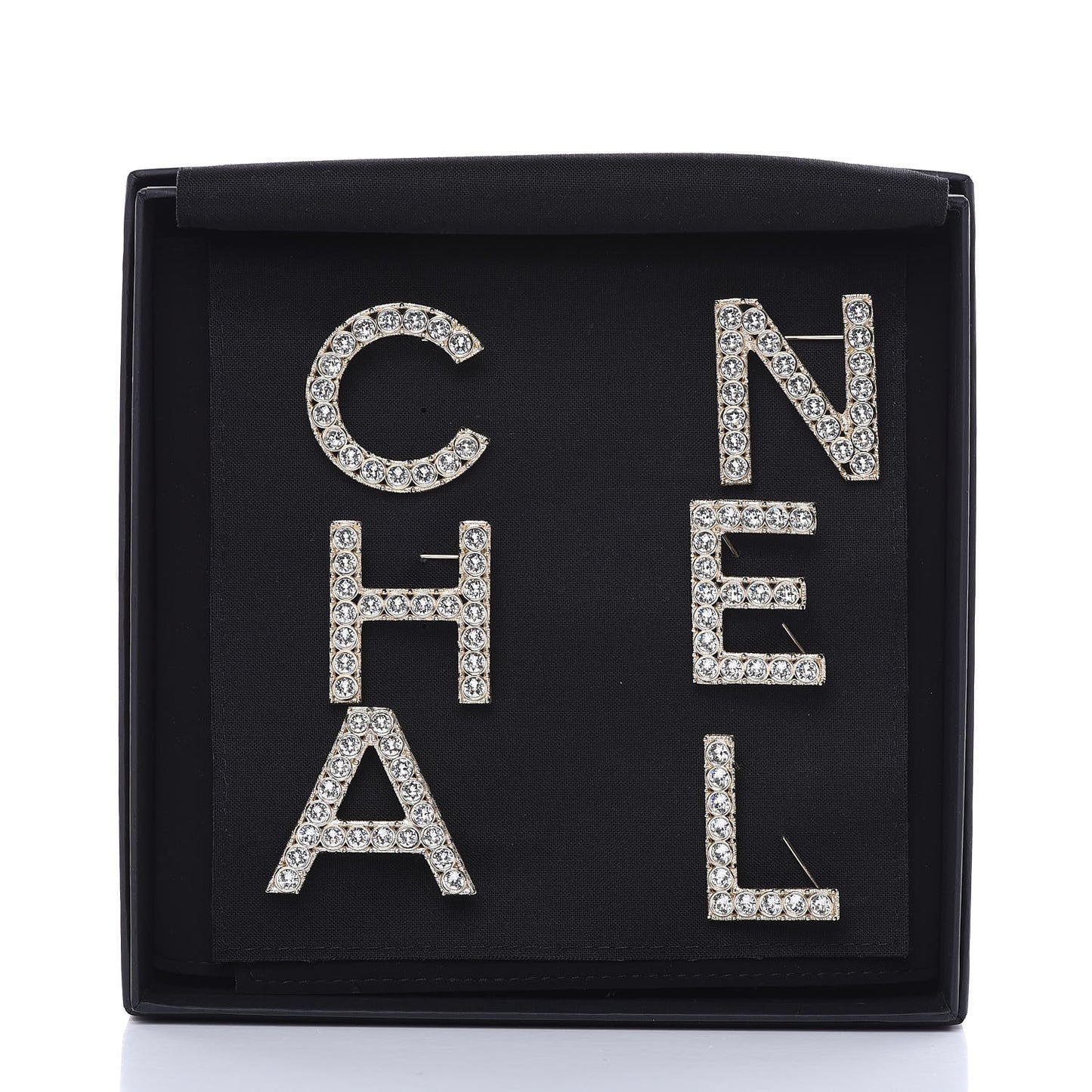 Crystal Cha-Nel Logo Brooch Set Gold