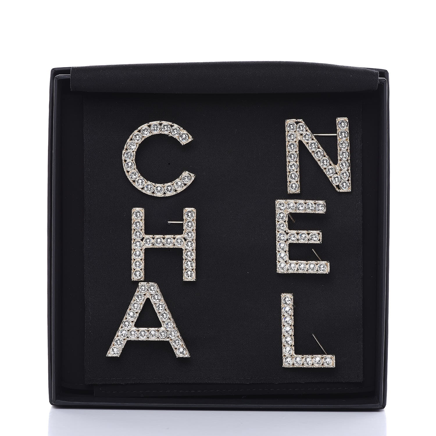 Chanel Crystal Cha-Nel Logo Brooch Set Gold 7 of 7