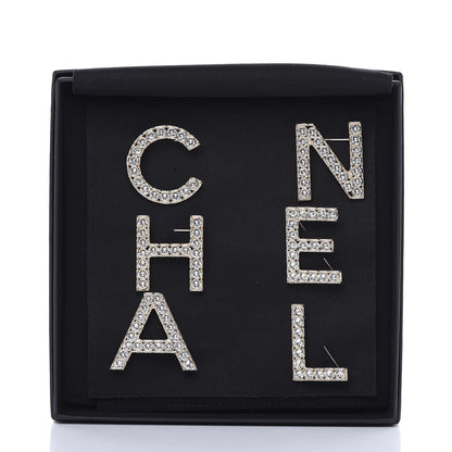 Chanel Crystal Cha-Nel Logo Brooch Set Gold 7 of 7