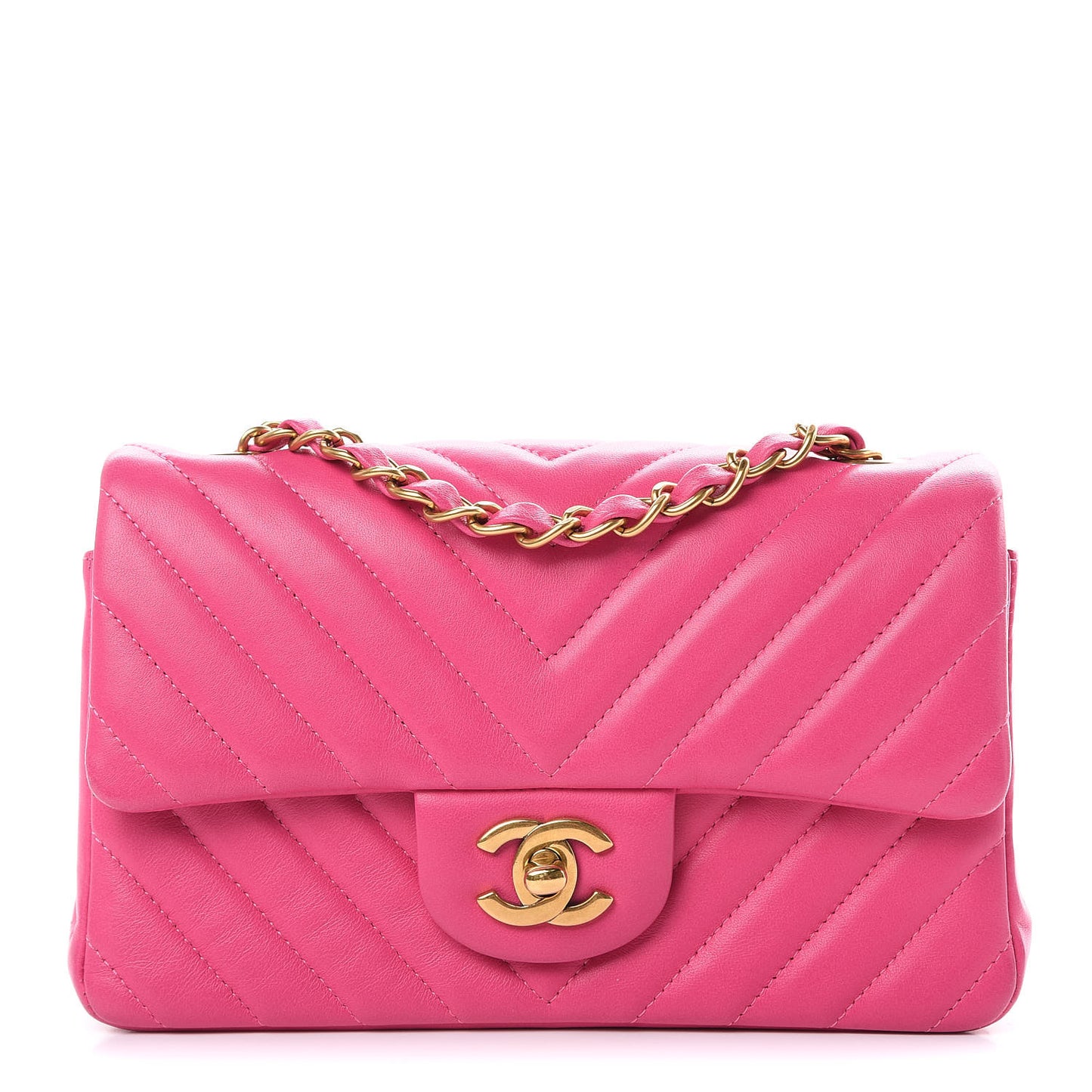 Lambskin Chevron Quilted Mini Rectangular Flap Pink