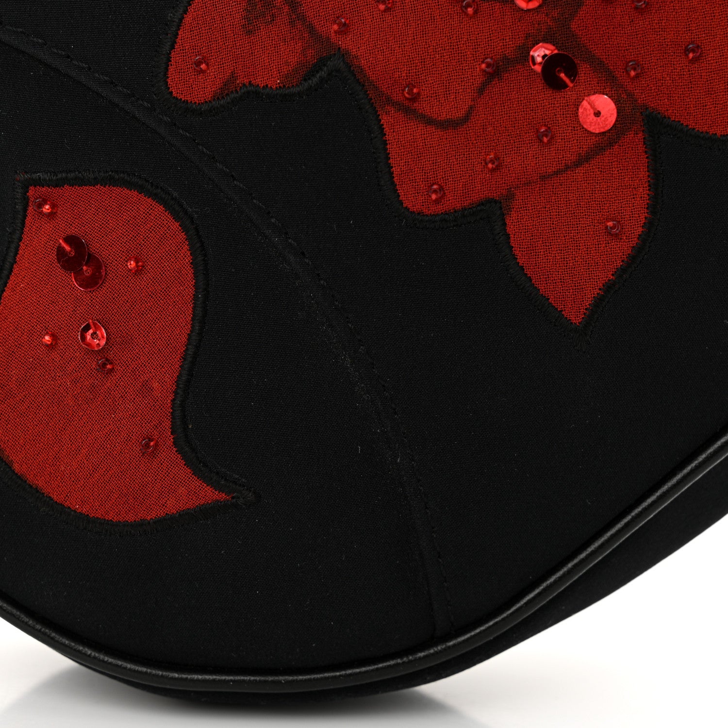Christian Dior Canvas Stitched Flower Sequins Mini Saddle Pochette Black Red 10 of 11