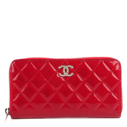 Chanel Patent Quilted Brilliant Zip Around Wallet Red 1 of 9