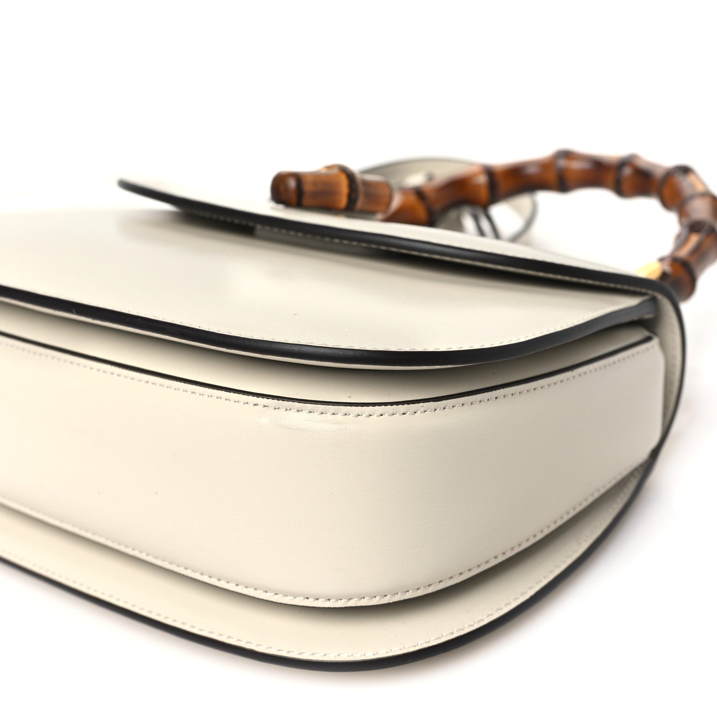 Boarded Dyana Lux Calfskin Web Small Bamboo 1947 Top Handle Bag Mystic White