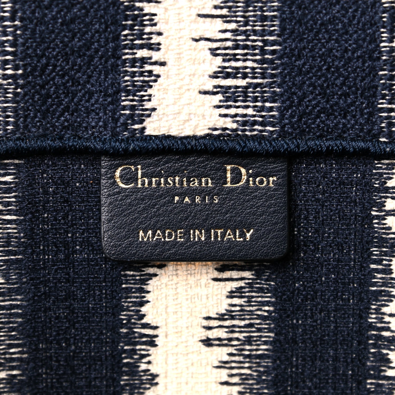 Christian Dior Canvas Embroidered Large Striped Book Tote Navy 8 of 13
