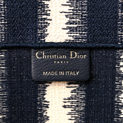 Christian Dior Canvas Embroidered Large Striped Book Tote Navy 8 of 13