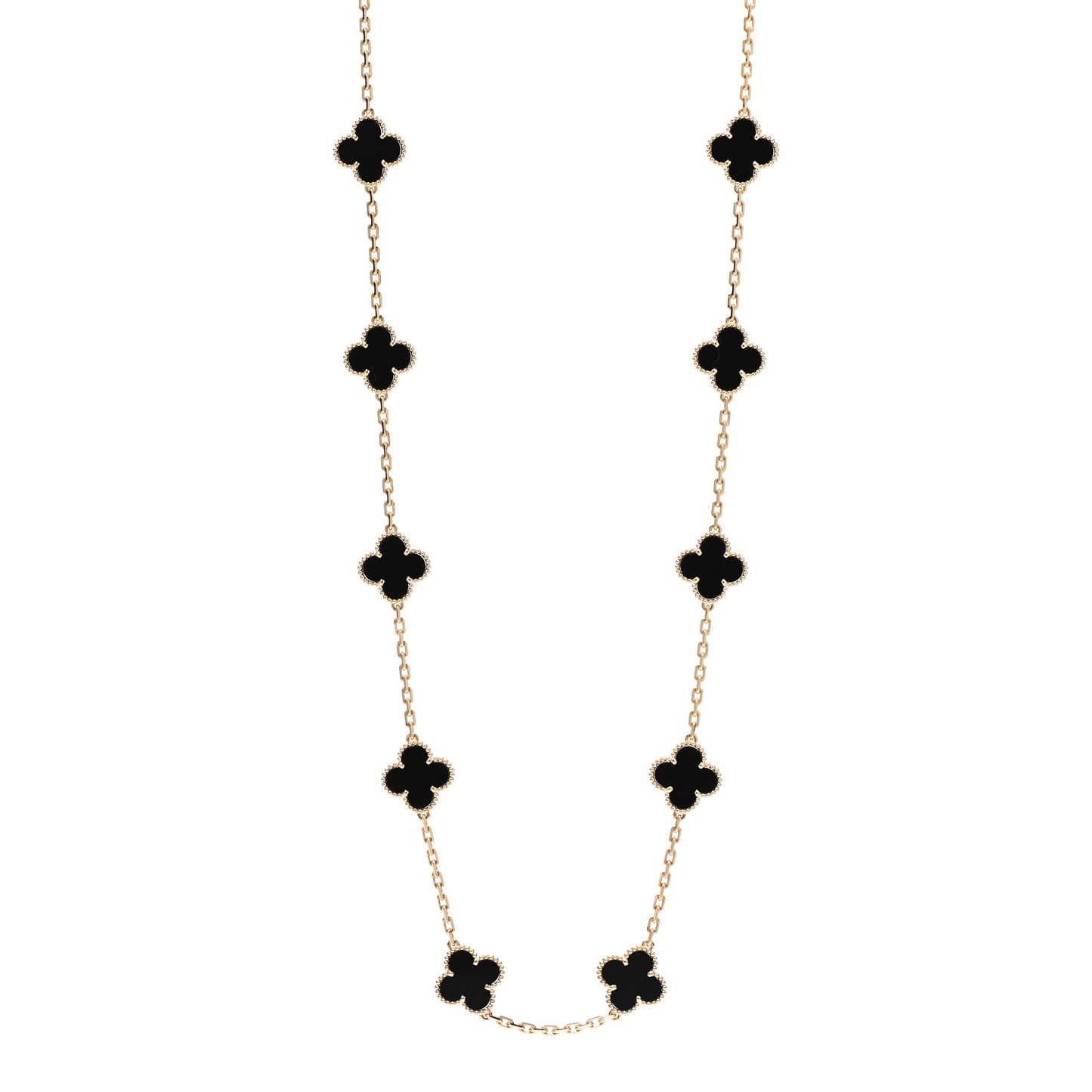 18K Yellow Gold Black Onyx 20 Motifs Vintage Alhambra Necklace