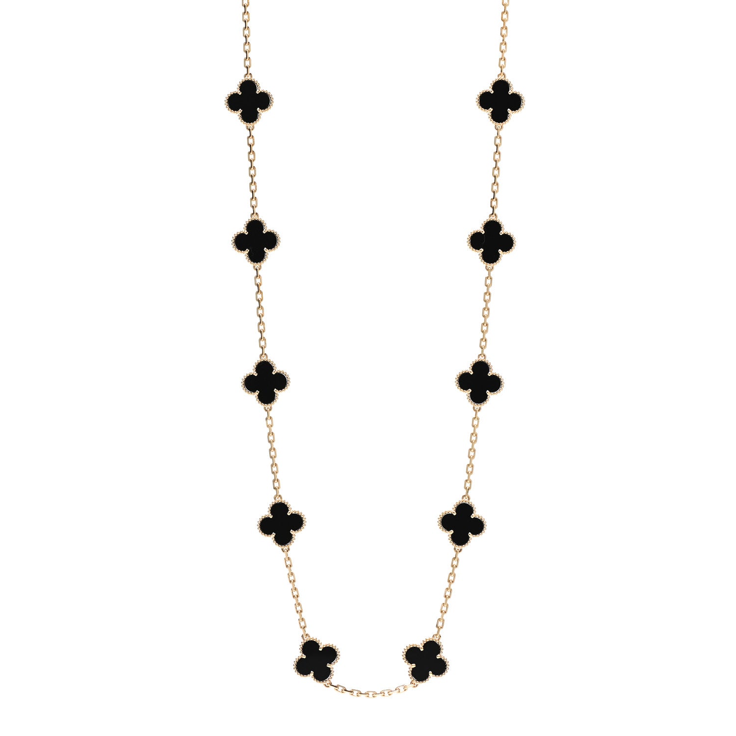 Van Cleef & Arpels 18K Yellow Gold Black Onyx 20 Motifs Vintage Alhambra Necklace 1 of 6