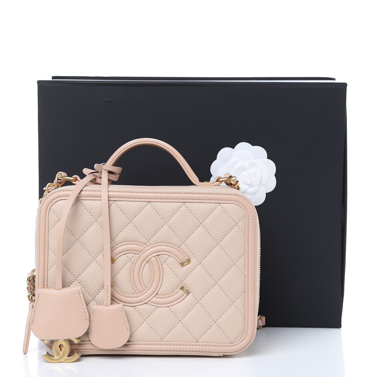Chanel Caviar Quilted Medium CC Filigree Vanity Case Beige 10 of 10