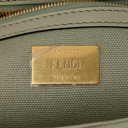 Fendi Canvas Vitello King FF Embroidered Baguette Green Tea 6 of 12
