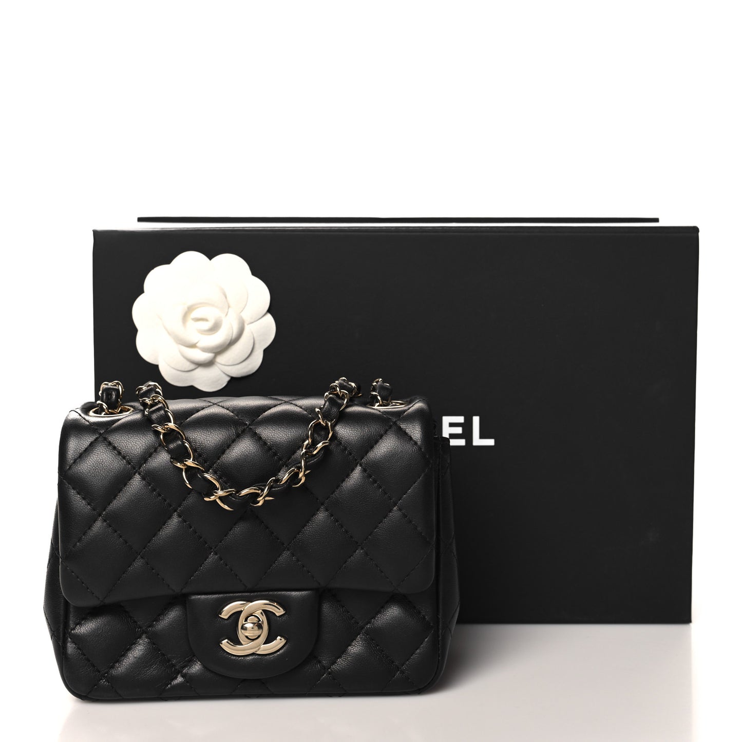 Lambskin Quilted Mini Square Flap Black