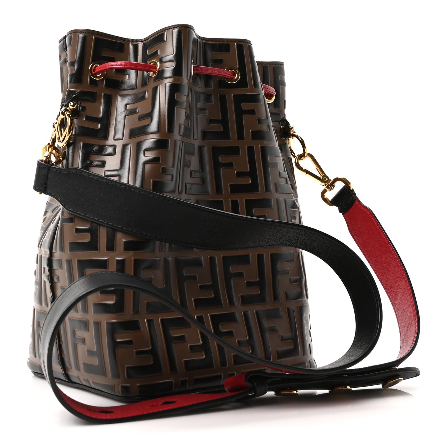 Vitello Grace F is Fendi Bi-Color FF 1974 Embossed Grande Mon Tresor Bucket Bag Maya Black Fragola