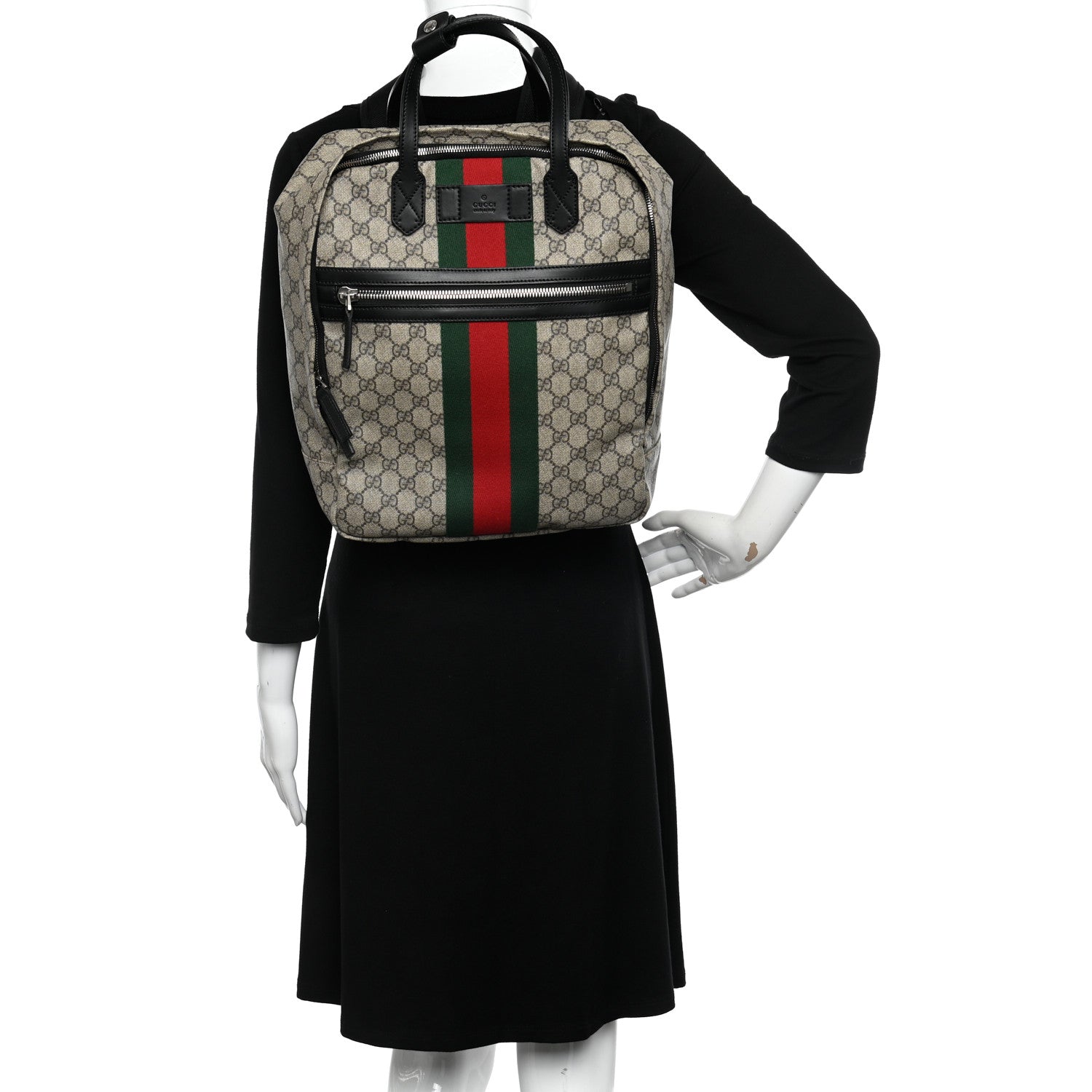 Gucci Soft GG Supreme Monogram Appia Calfskin Web Tote Backpack Beige Ebony Black 2 of 10