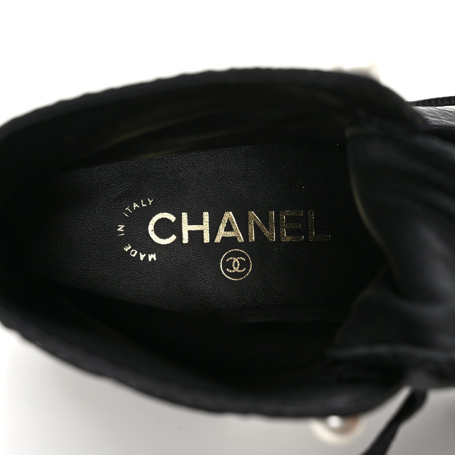 Chanel Shiny Calfskin Velvet Pearl Combat Short Boots 38.5 Black 7 of 9