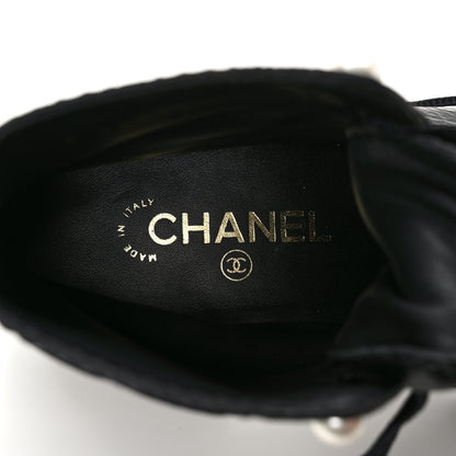 Chanel Shiny Calfskin Velvet Pearl Combat Short Boots 38.5 Black 7 of 9