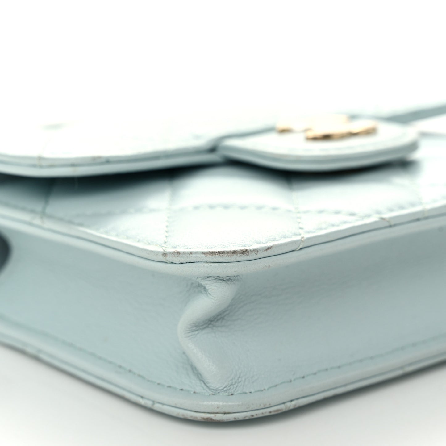 Lambskin Quilted Top Handle Flap Coin Purse With Chain Light Blue