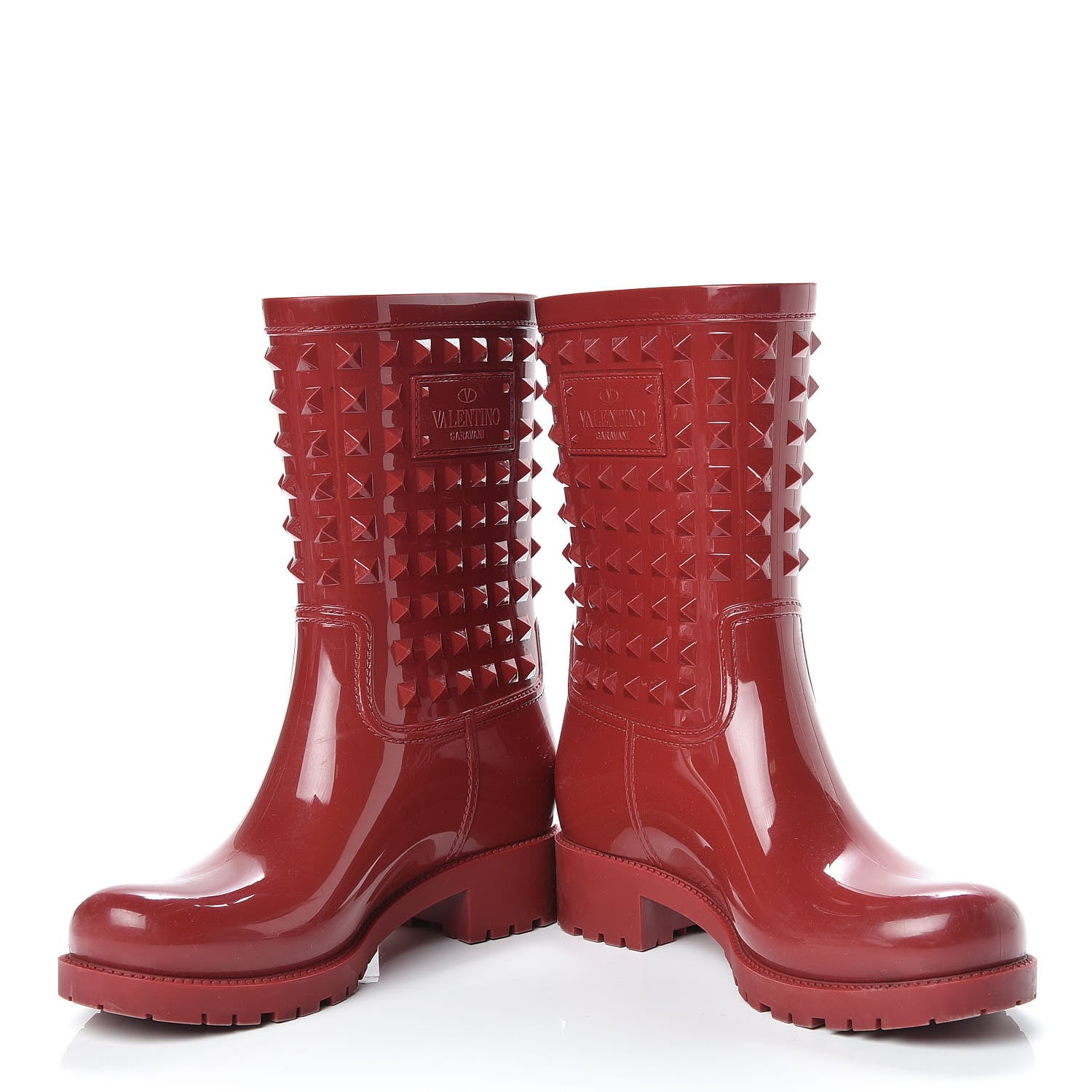 Valentino Garavani Rubber Rockstud Short Rainboots 36 Red 6 of 17