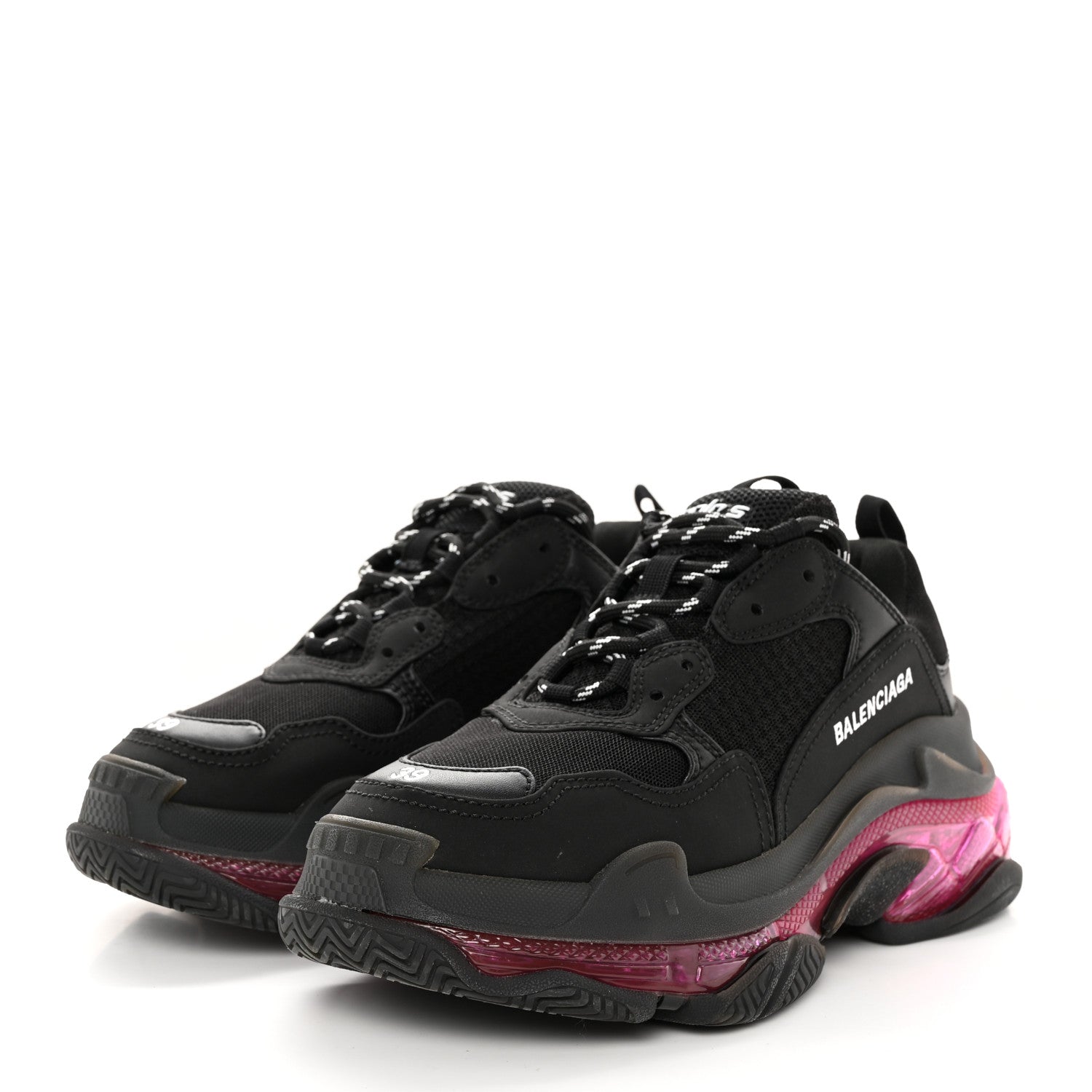 Balenciaga Fabric Mesh Clear Sole Womens Triple S Sneakers 39 Black Pink Neon 3 of 16