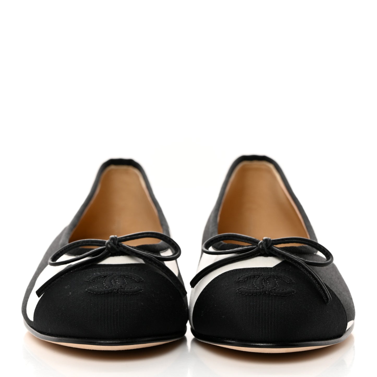 Printed Fabric Grosgrain Cap Toe CC Ballerina Flats 37.5 Black White