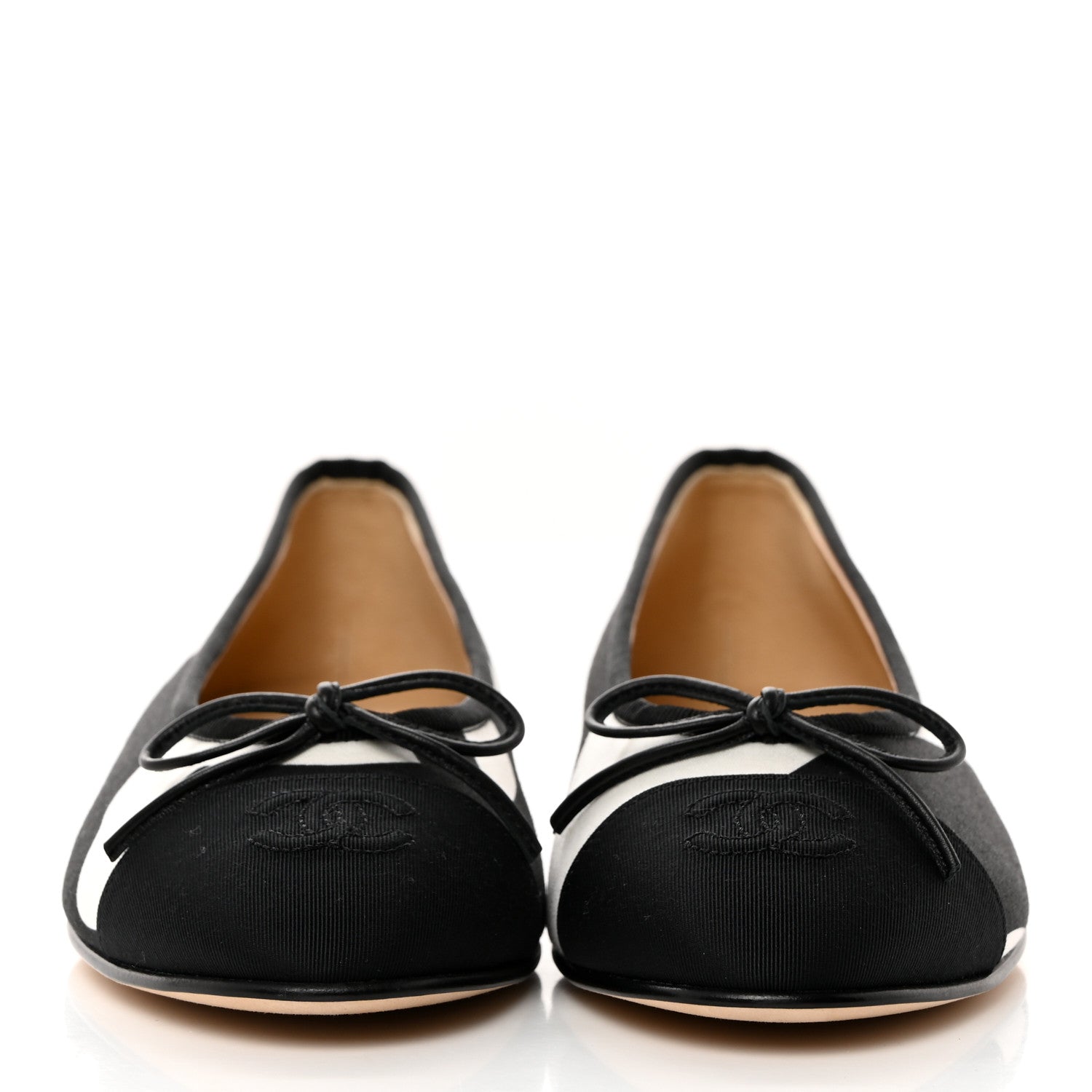 Chanel Printed Fabric Grosgrain Cap Toe CC Ballerina Flats 37.5 Black White 2 of 9