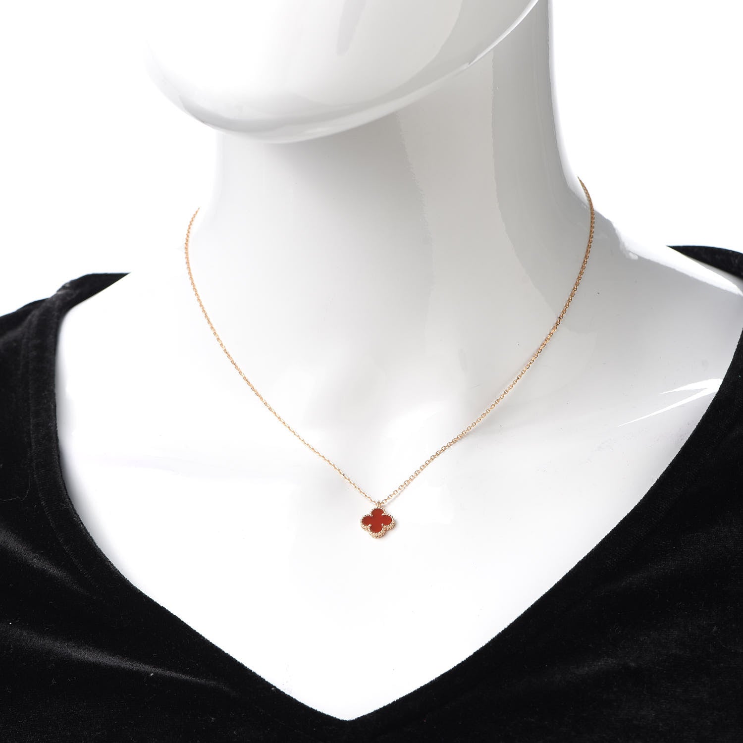 Van Cleef & Arpels 18K Rose Gold Carnelian Sweet Alhambra Pendant Necklace 2 of 8