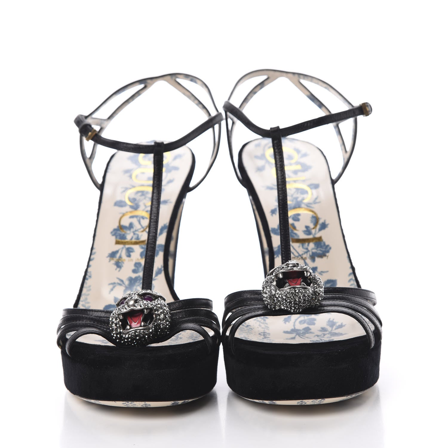 Gucci Velvet Malaga Kid Elias T-Strap Platform High Heel Sandals 41 Black 2 of 10