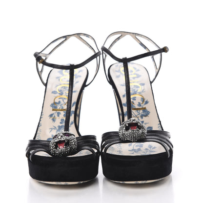 Gucci Velvet Malaga Kid Elias T-Strap Platform High Heel Sandals 41 Black 2 of 10