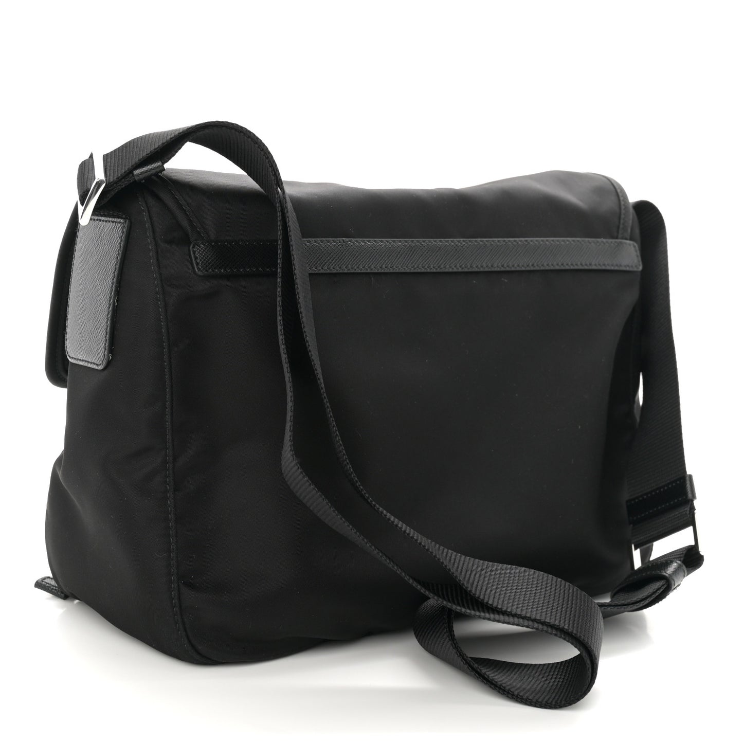 Nylon Vela Double Snap Buckle Messenger Bag Black