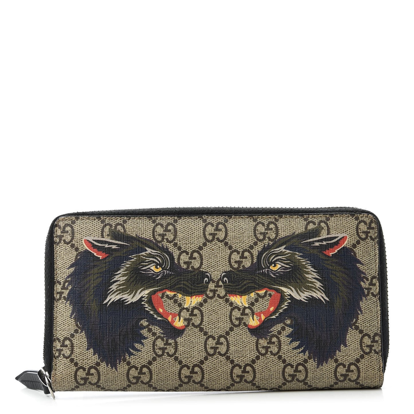 GG Supreme Monogram Wolf Print Zip Around Wallet Black