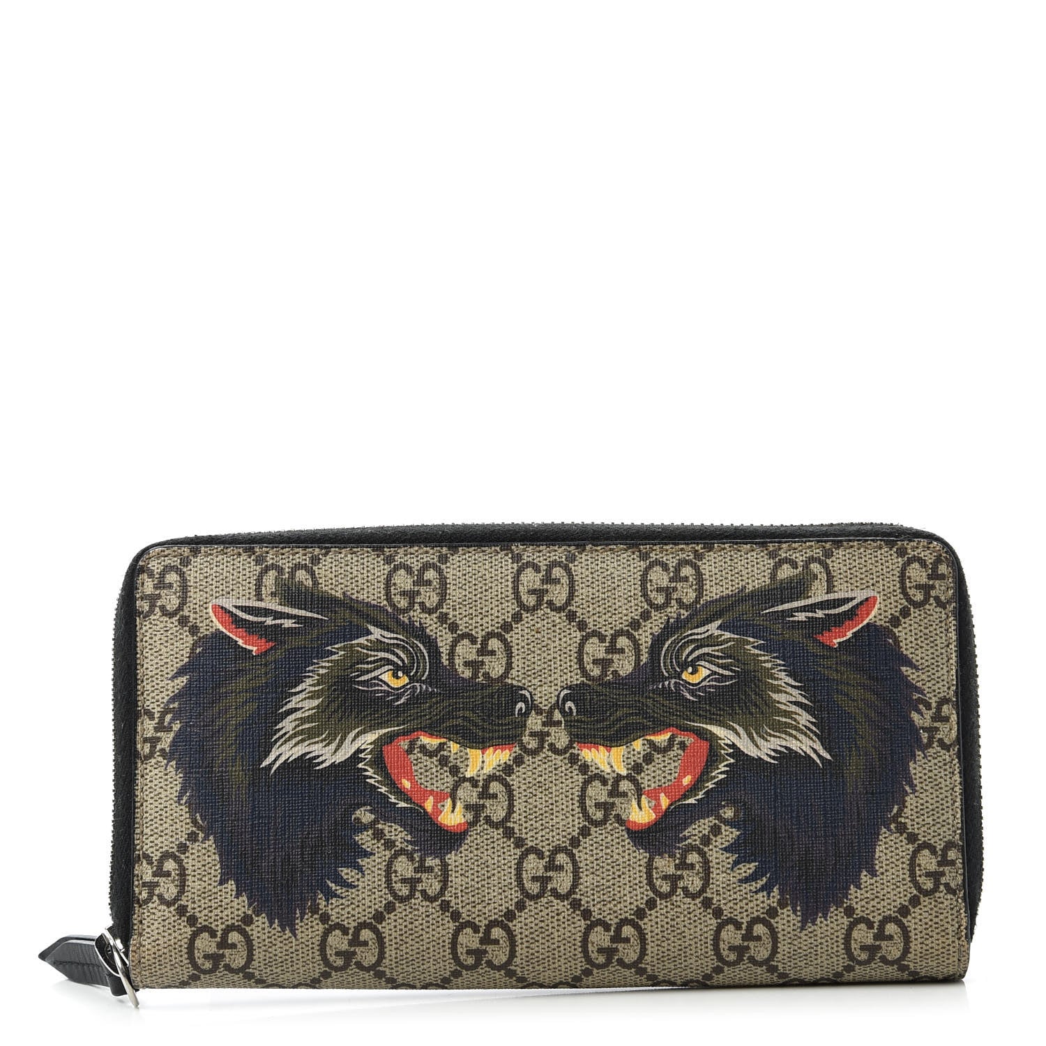 Gucci GG Supreme Monogram Wolf Print Zip Around Wallet Black 1 of 9