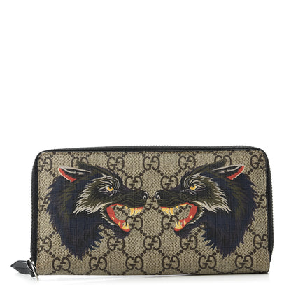 Gucci GG Supreme Monogram Wolf Print Zip Around Wallet Black 1 of 9