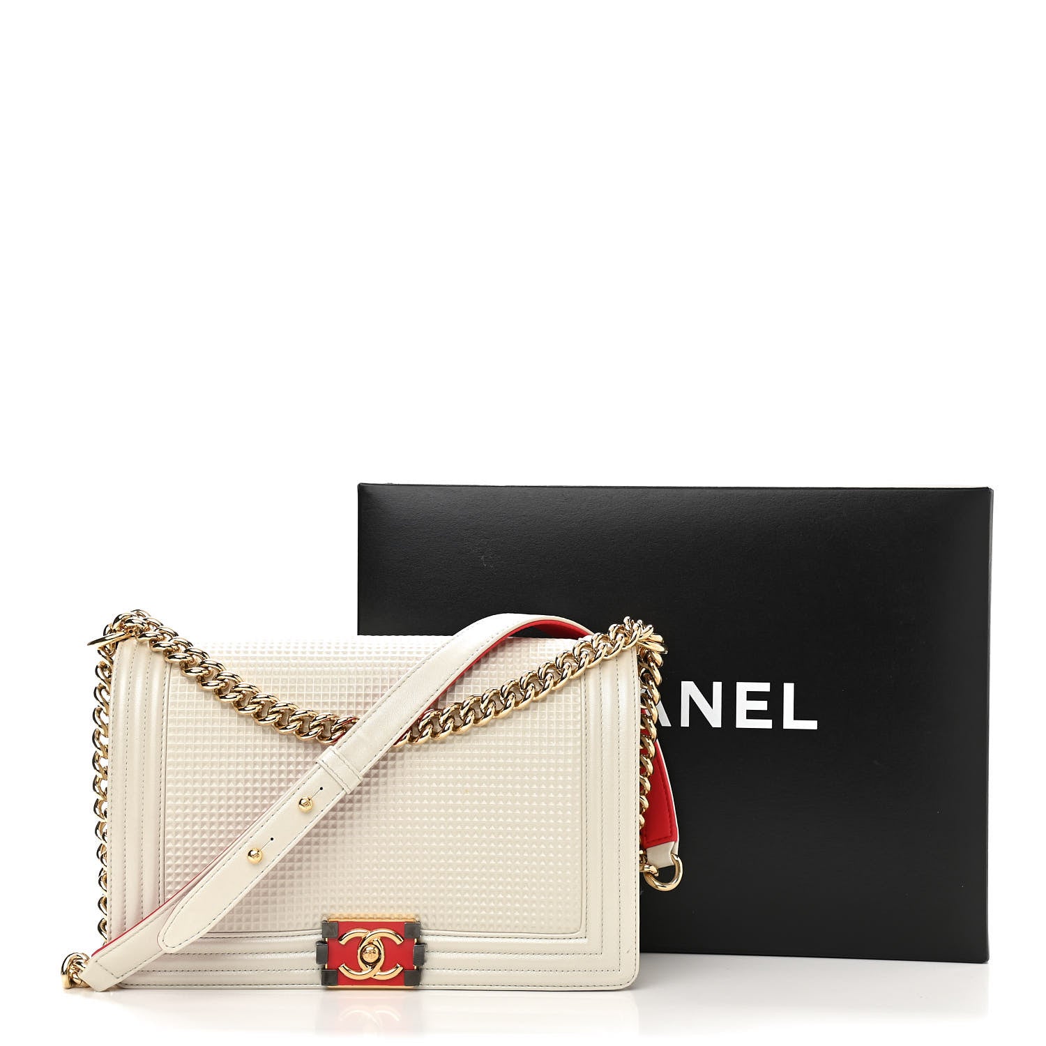 Chanel Lambskin Embossed New Medium Boy Cube Flap White 15 of 15