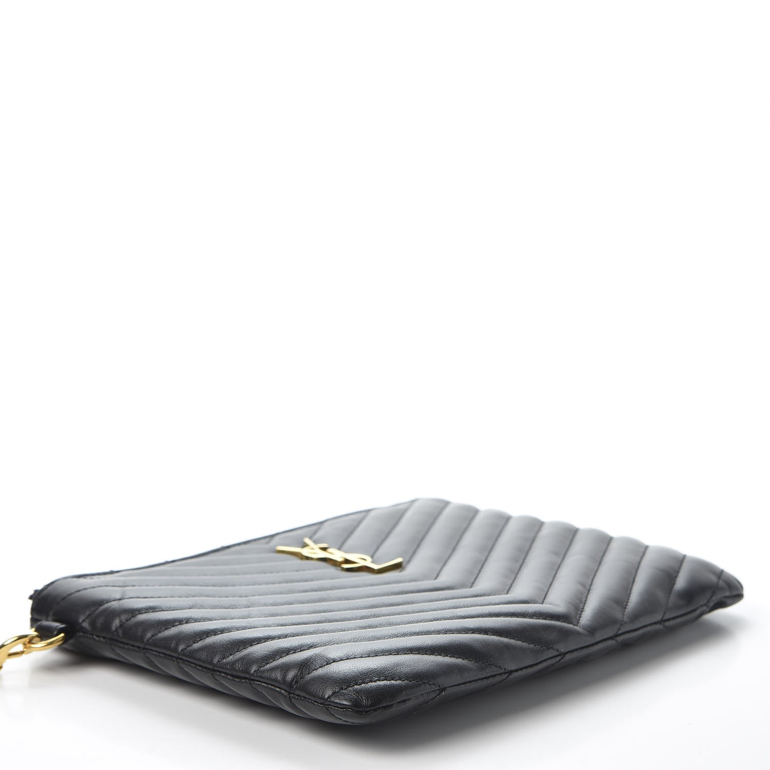 Saint Laurent Calfskin Matelasse Chevron Monogram A5 Wristlet Black 3 of 9