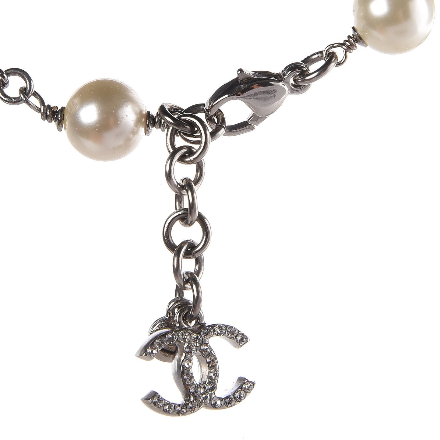 Pearl Crystal CC Short Necklace Silver