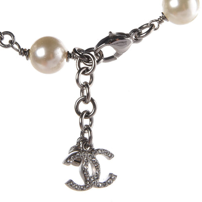 Chanel Pearl Crystal CC Short Necklace Silver 6 of 7
