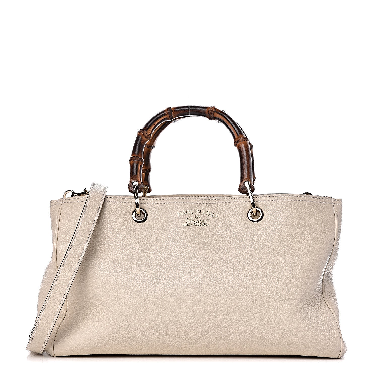 Gucci Pebbled Calfskin Medium Bamboo Shopper Tote Off White 1 of 11