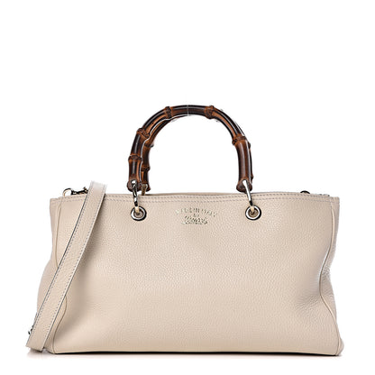 Gucci Pebbled Calfskin Medium Bamboo Shopper Tote Off White 1 of 11