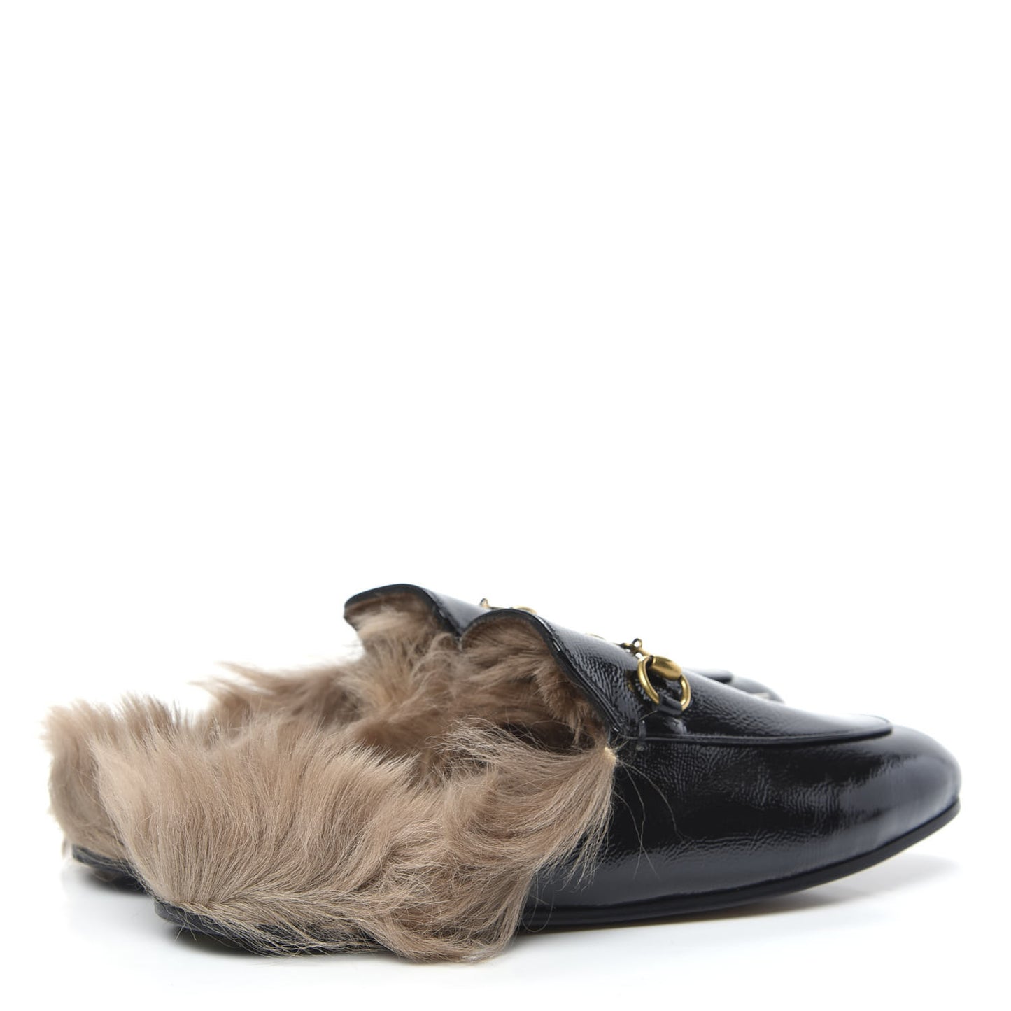 Patent Fur Womens Princetown Slippers 40 Black Natural