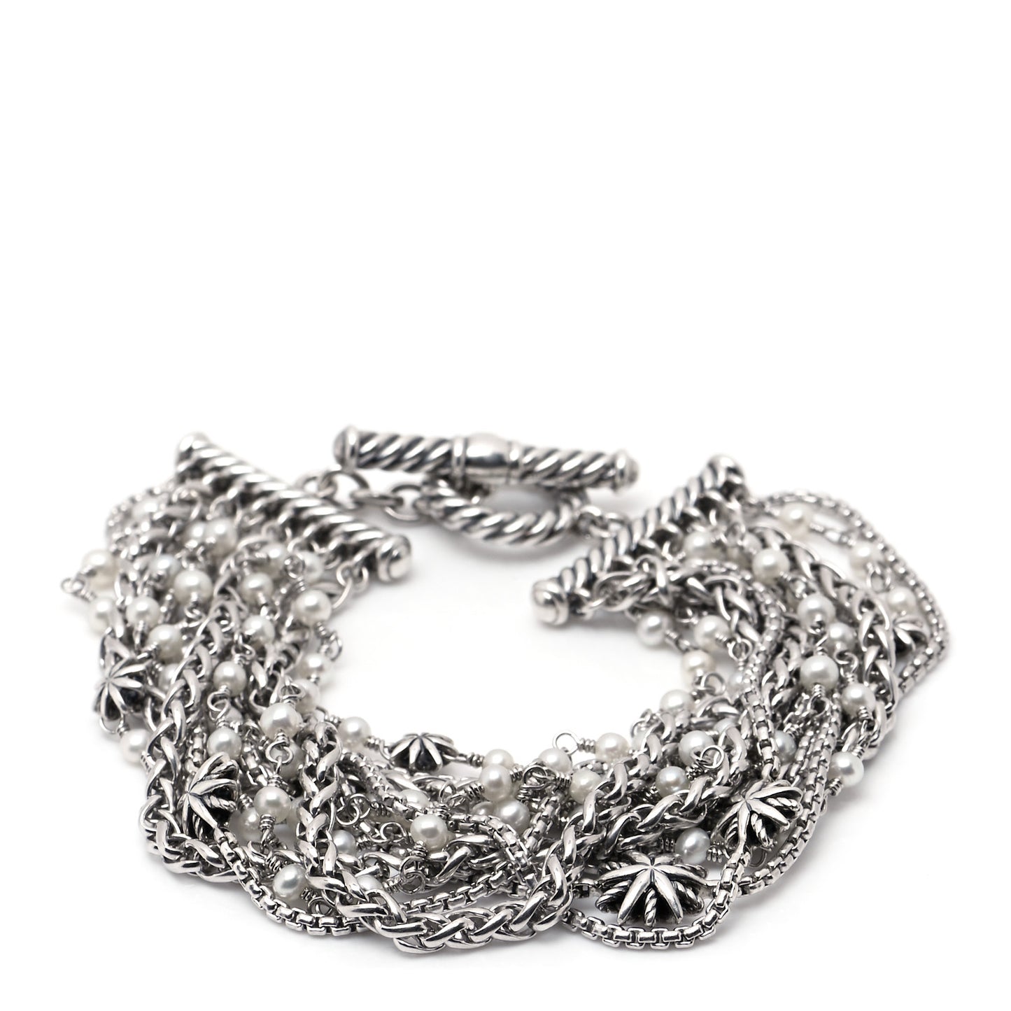 Sterling Silver Pearl Starburst Multi-Row Bracelet
