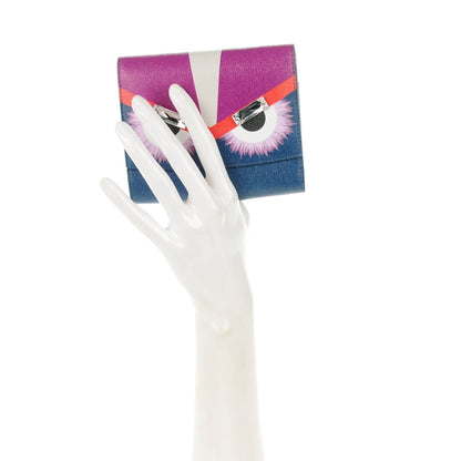 Fendi Vitello Elite Crystal Eye Monster French Wallet Cobalt Lavender Pink 2 of 9