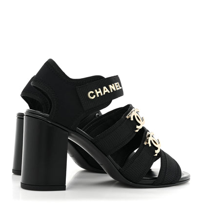 Chanel Fabric Metal CC Logo Sandals 36.5 Black 4 of 12