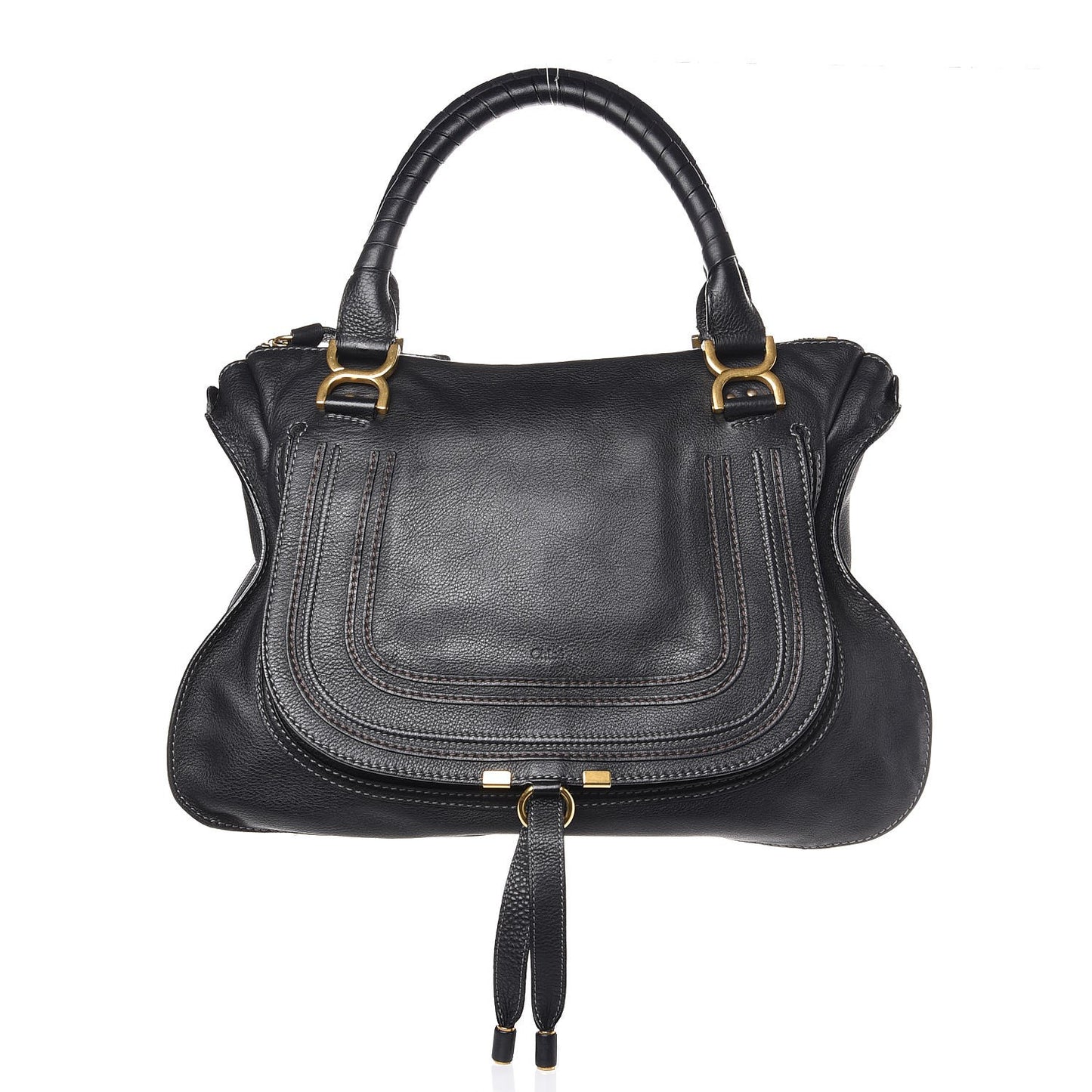 Calfskin Large Marcie Satchel Black